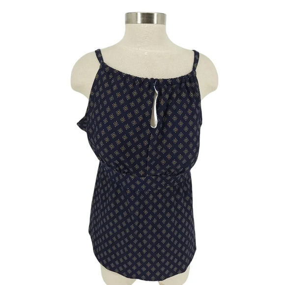 Kona Sol Tankini Swimsuit Navy Blue Print Keyhole Padded Bra - Picture 1 of 9